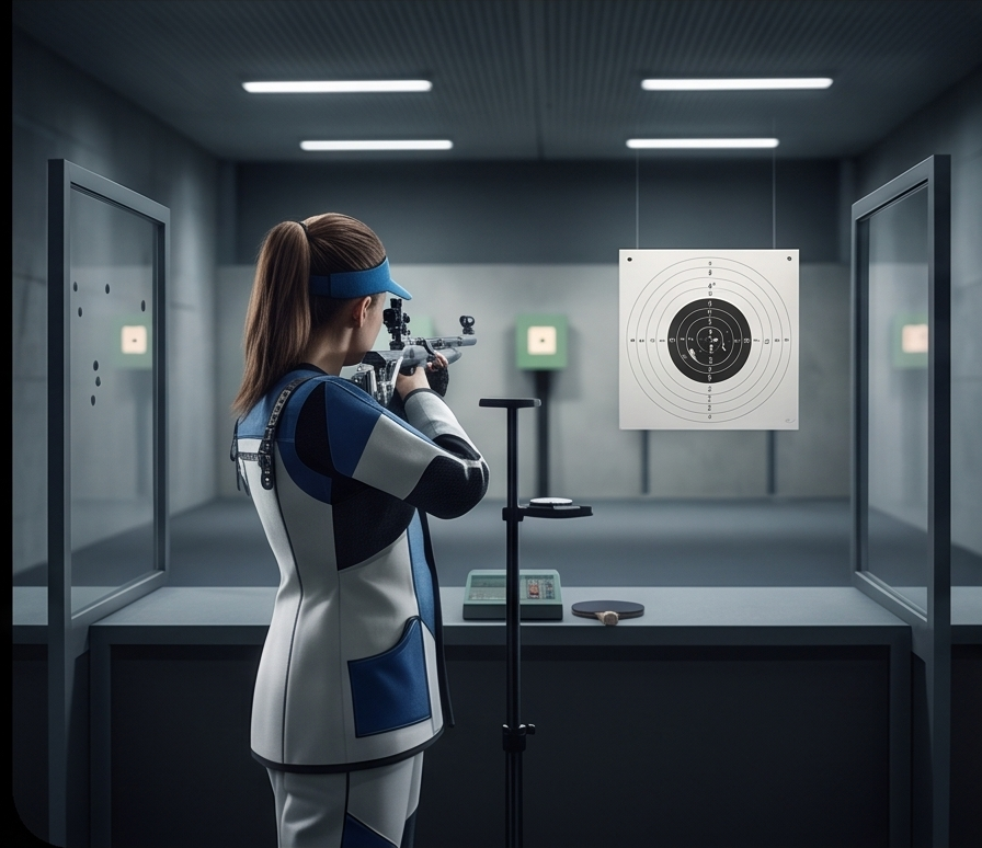 Sport shooter aiming at a target