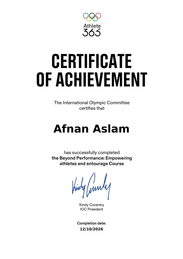 Beyond performance_ Empowering athletes and entourage -Certificate INTERNATIONAL CERTIFICATIONS