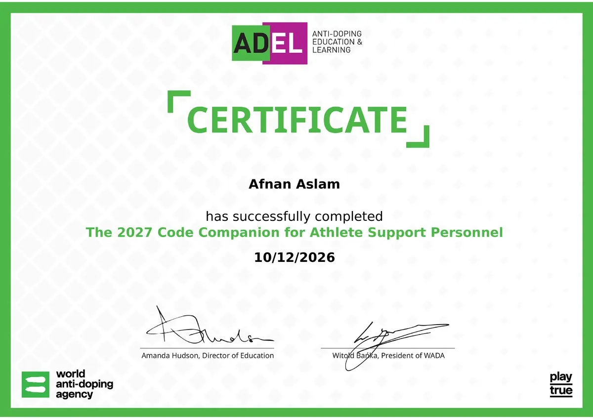 World Anti Doping_Afnan Aslam_Certificate for courses